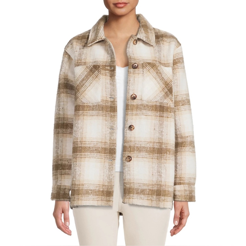 Time and Tru Brown Plaid shacket fall Jacket